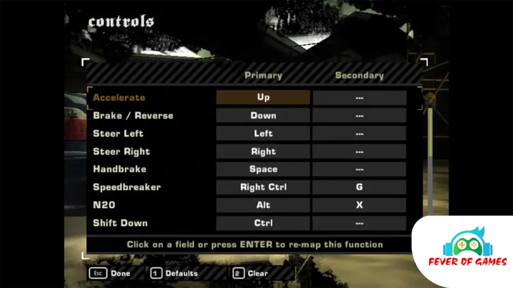 Need for Speed Most Wanted 2005 Controls