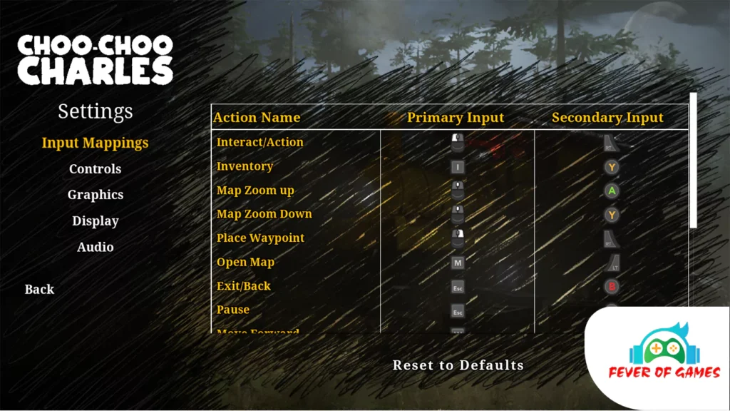 Choo Choo Charles Game Controls